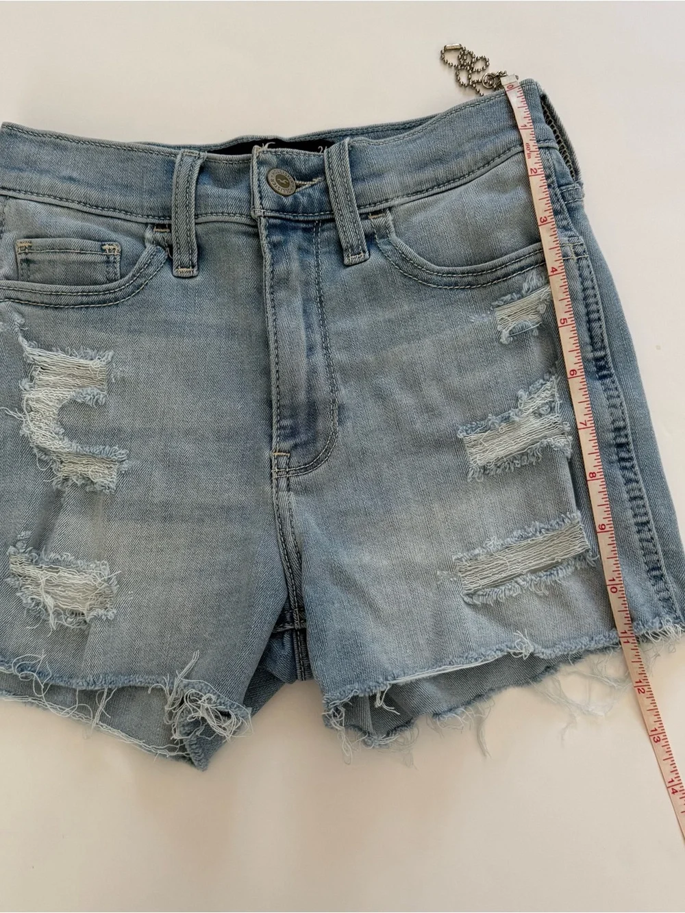 Hollister High Rise Denim Shorts Size 0 24W Light Wash Distressed Ripped Frayed